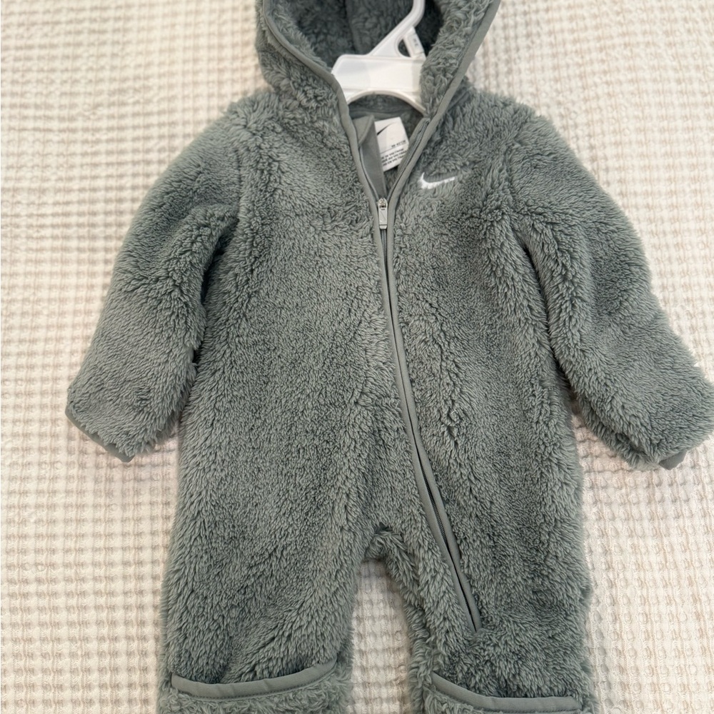 Nike Kids Green Fuzzy Hooded Footie One-Piece